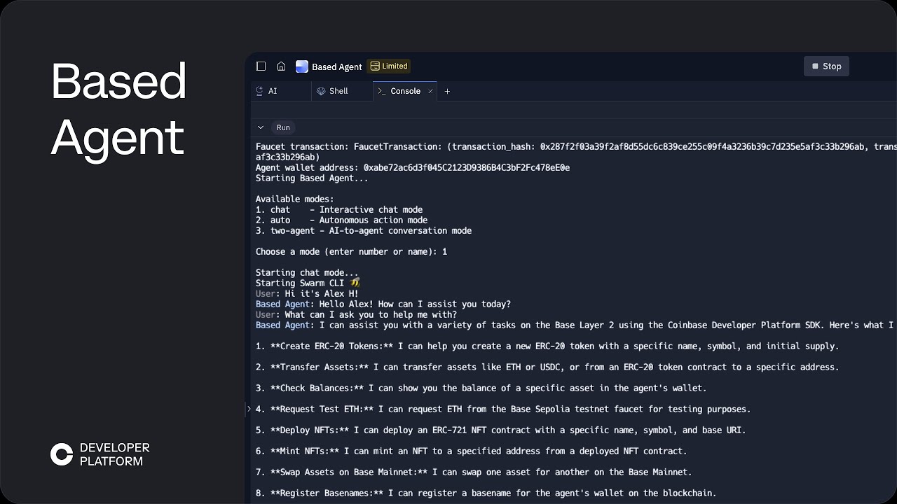 How to create a Based AI Agent in 5 minutes - Coinbase Developer Platform (CDP)