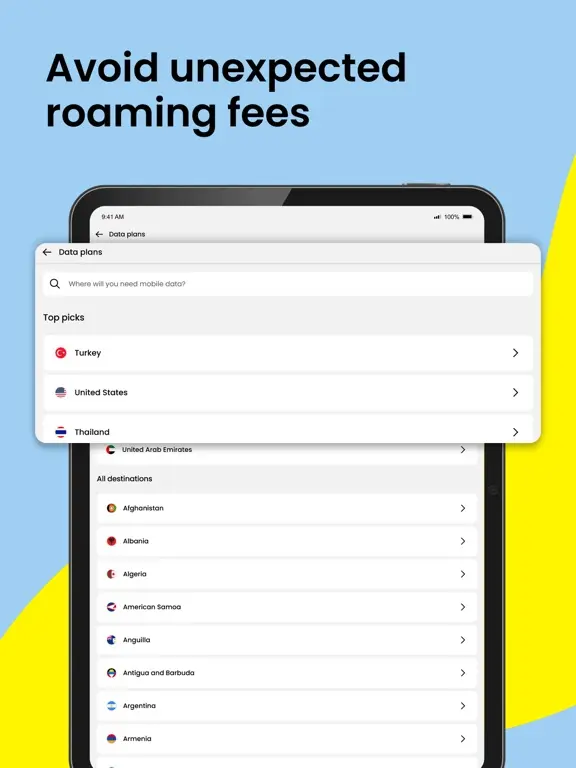 Saily App 國家選擇畫面