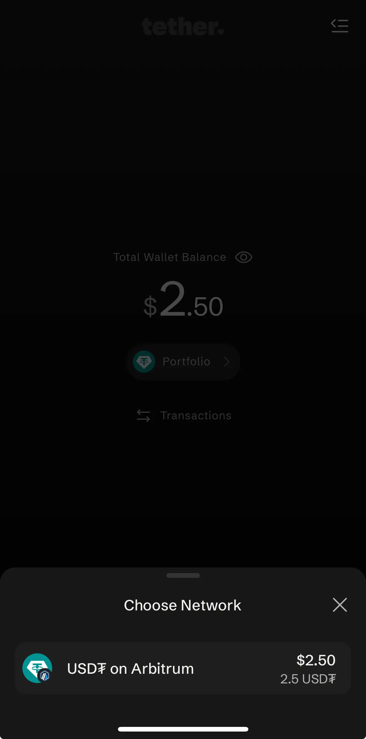 Tether Wallet 選擇網路 Arbitrum