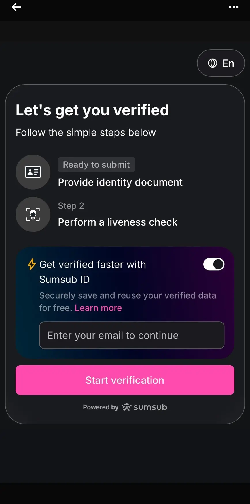 Sumsub 開始驗證頁