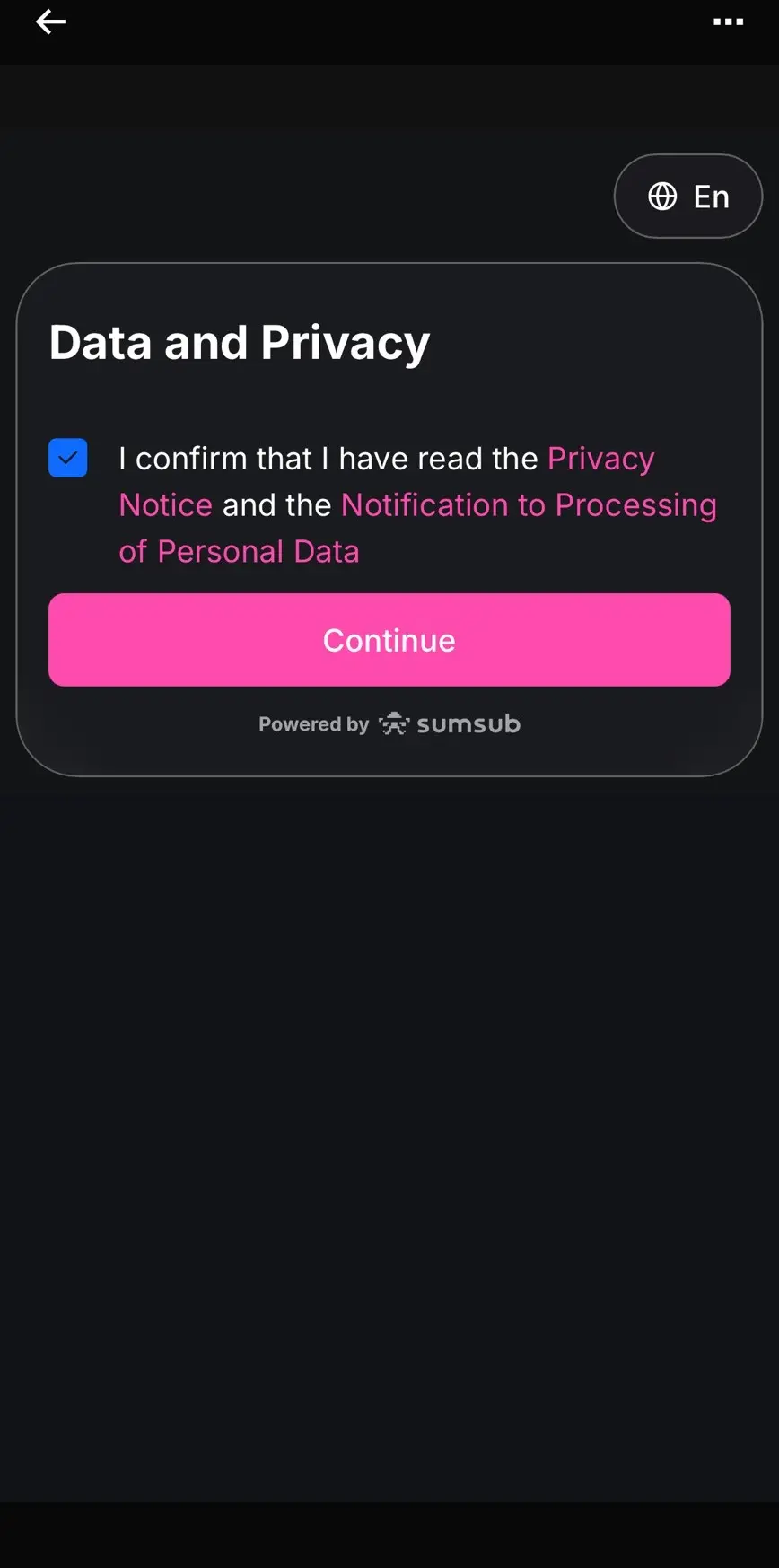 Sumsub 隱私同意頁