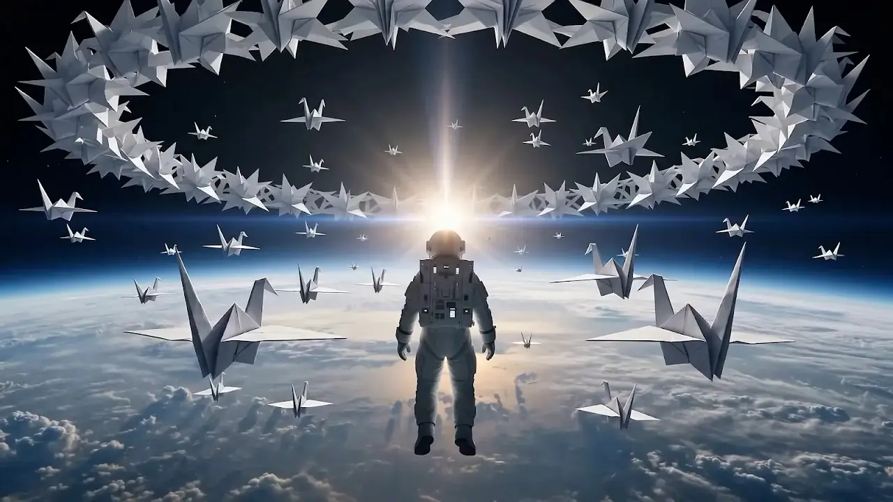 太空場景換成白色摺紙