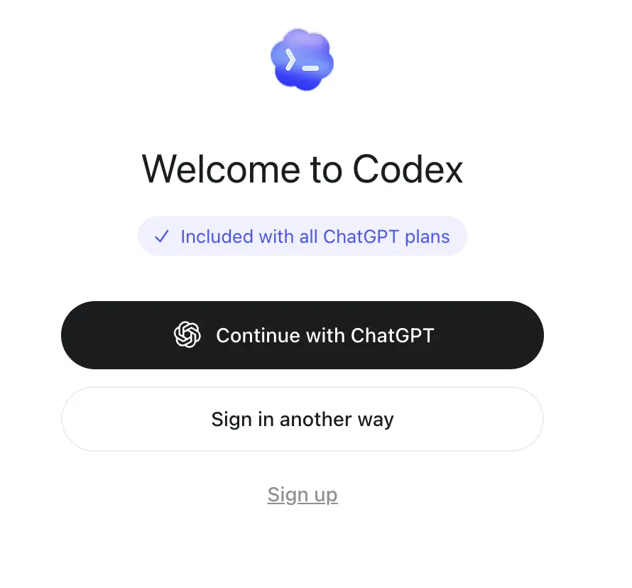 Codex 桌面 App 歡迎登入畫面