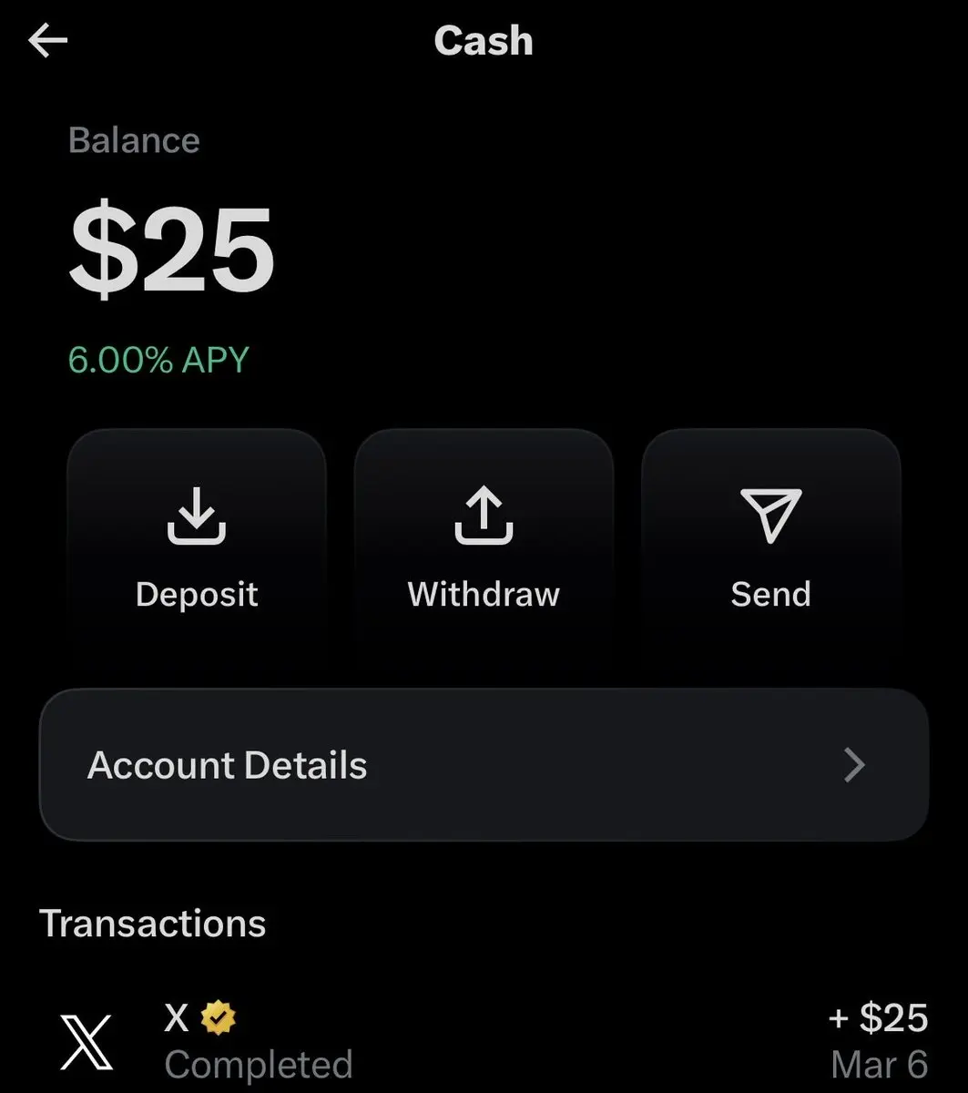 X Money App 顯示 6.00% APY 年化利率