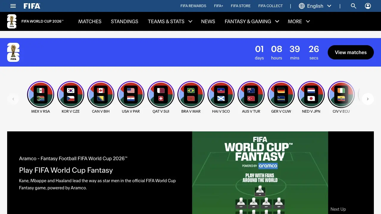 FIFA 官方 2026 世界盃頁面:開賽倒數與開幕戰對戰