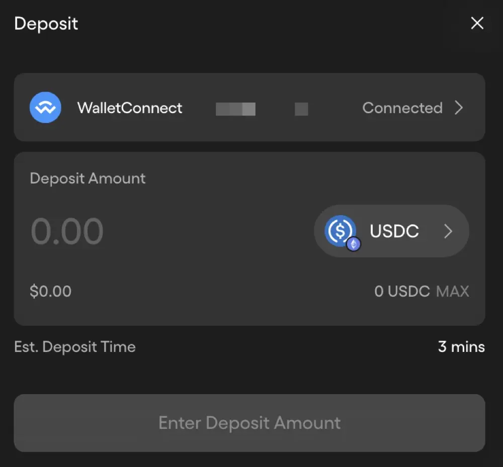 Ondo Perps 入金 USDC，透過以太坊約 3 分鐘到帳
