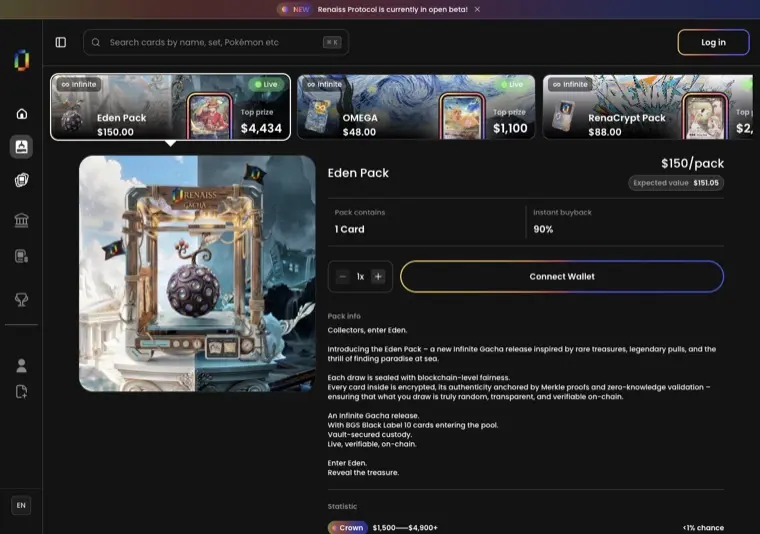 Renaiss gacha 開包套組與 Eden Pack 詳情