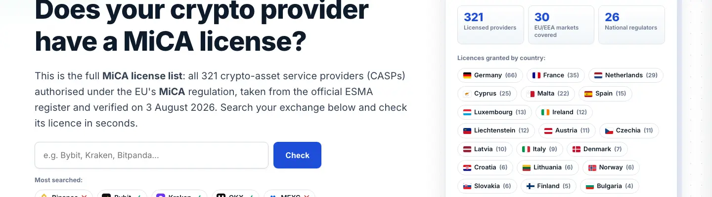 CASP Tracker 歐盟 MiCA 牌照查詢工具
