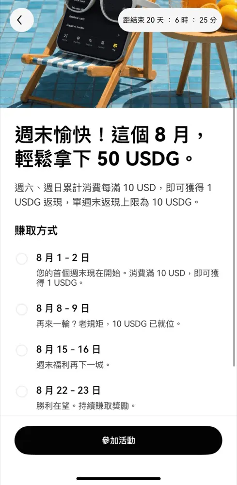 OKX Card 週末愉快 8 月 50 USDG 活動頁面