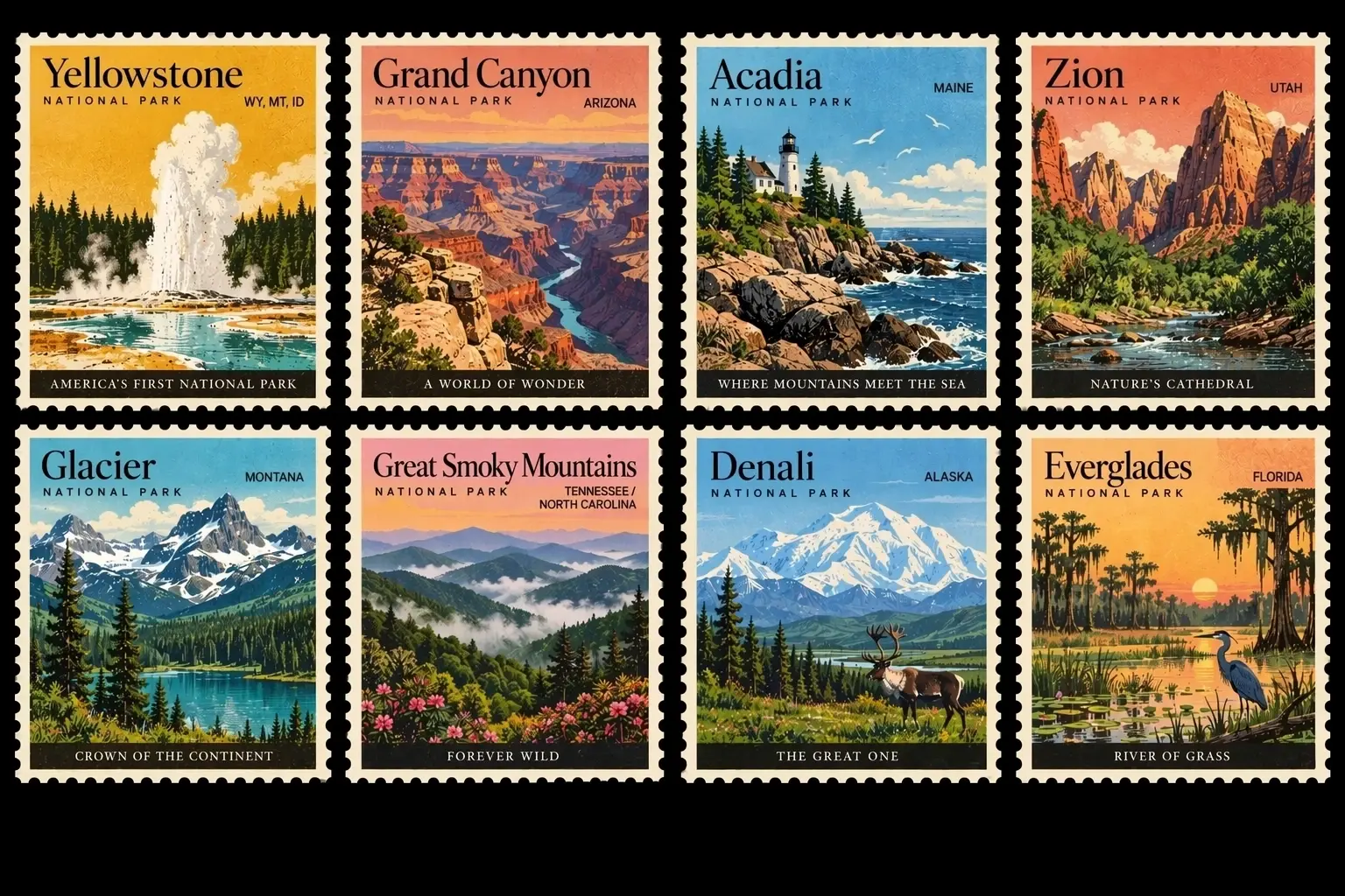 Vintage National Park Stamps