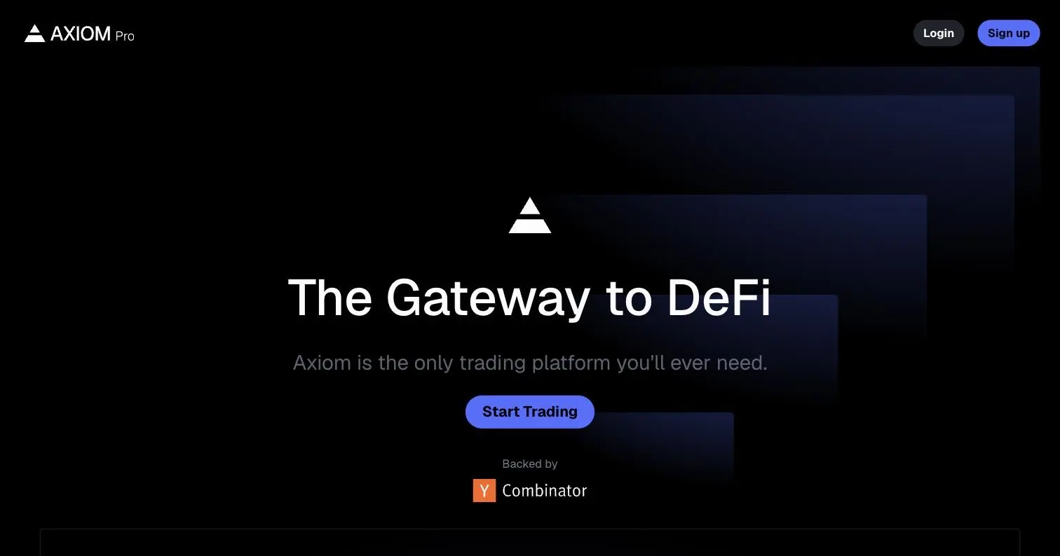 Axiom 官網首頁畫面，右上角有 Login 與 Sign up 按鈕