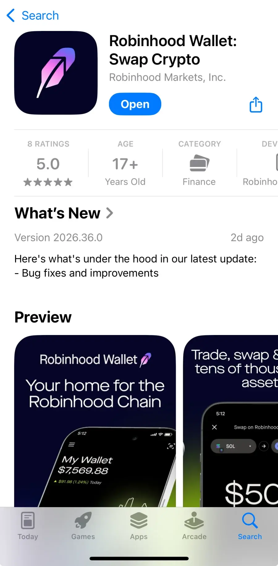 App Store 官方 Robinhood Wallet 下載頁面