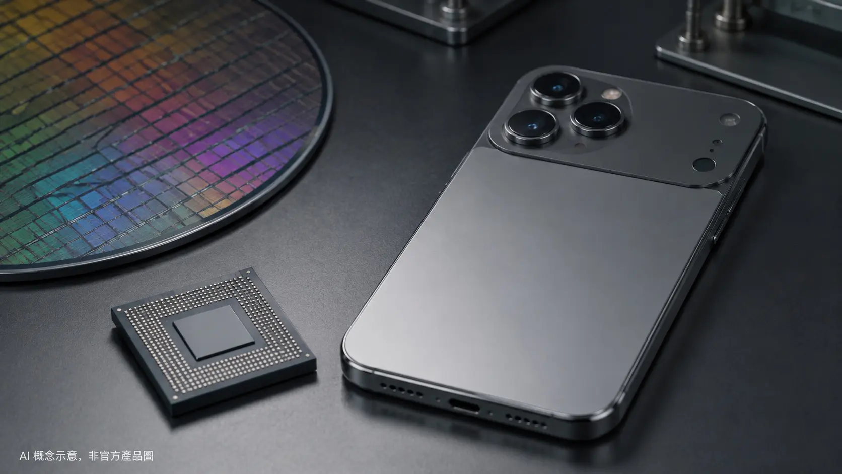 iPhone 與半導體晶片供應鏈概念示意
