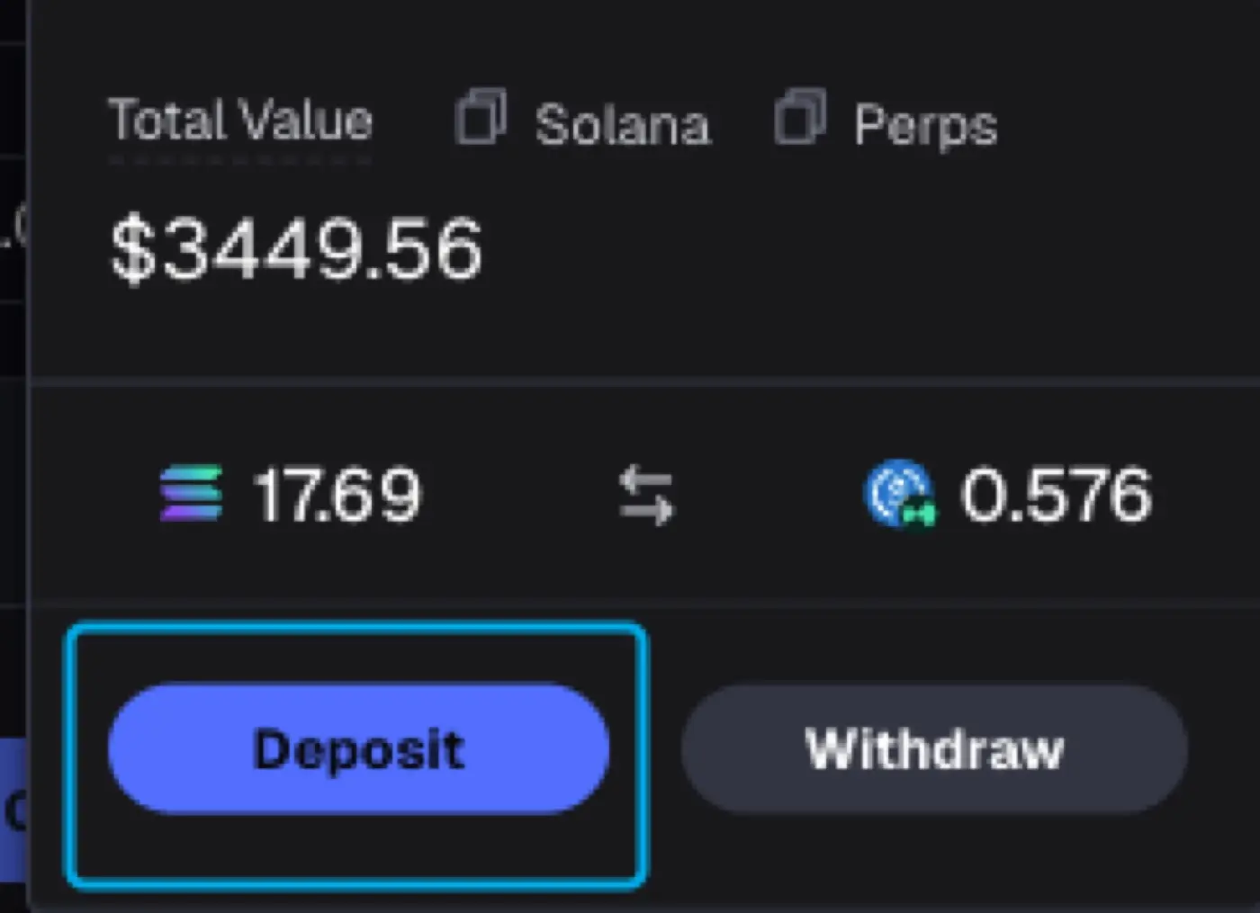 Axiom 錢包餘額面板與 Deposit 入金按鈕