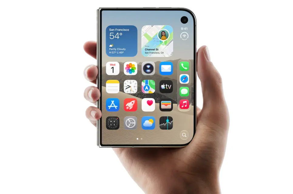 iPhone Duo 闔起時的官方外螢幕與手持外觀