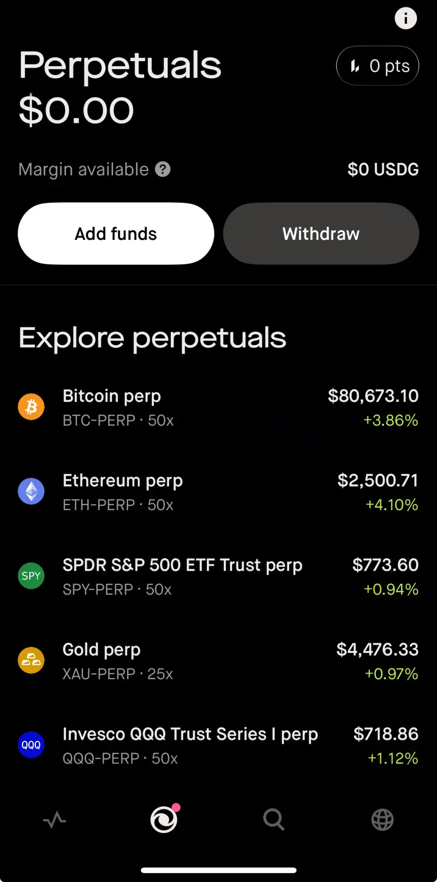 Robinhood Wallet Lighter 永續合約首頁與 USDG 保證金