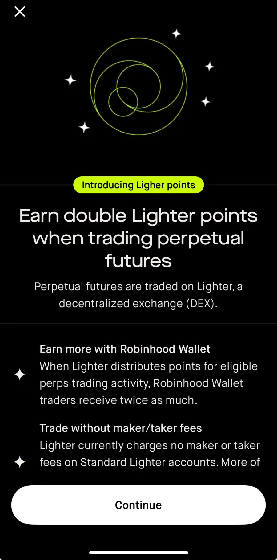 Robinhood Wallet 顯示交易 Lighter 永續合約可獲得 2 倍積分