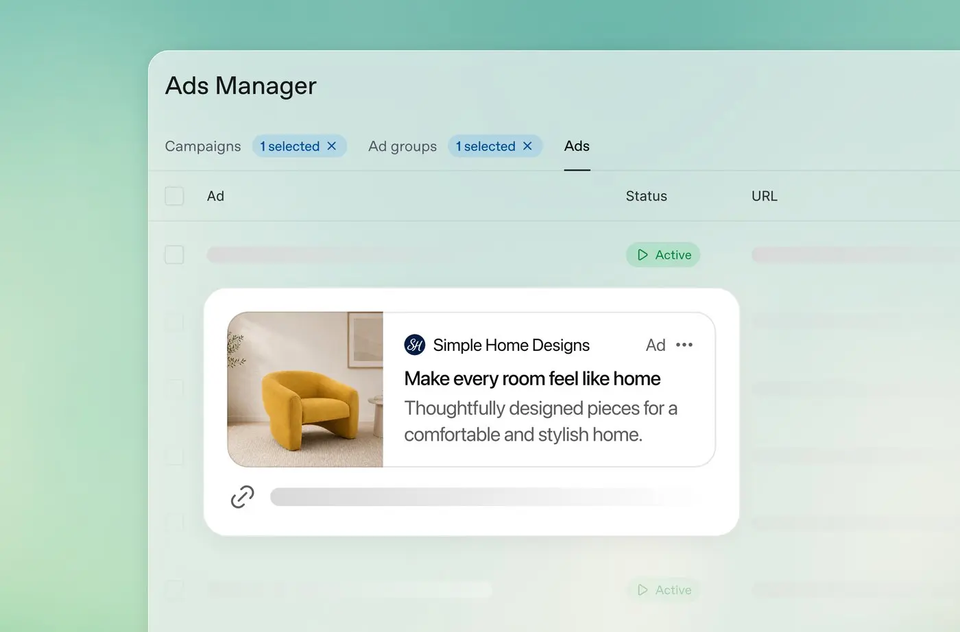 ChatGPT Ads Manager 廣告管理介面中的廣告卡片預覽（來源：OpenAI 官方廣告頁）